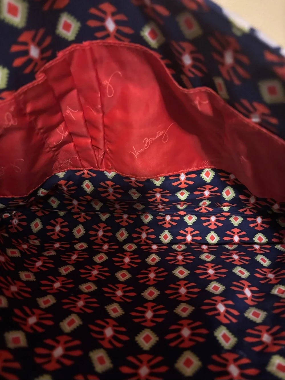 Vera Bradley Navy Quilted Messenger Bag with Red and Lime Accents